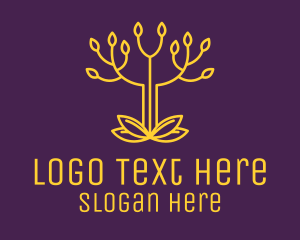 Vegan - Golden Elegant Tree Branch logo design
