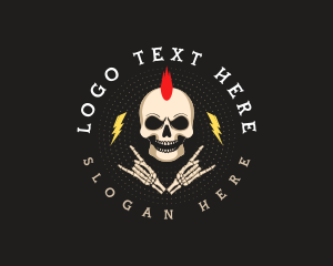 Rock And Roll - Mohawk Rock Skull logo design