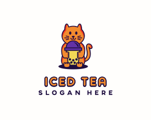 Cat Milktea Drink logo design