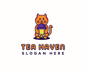 Cat Milktea Drink logo design