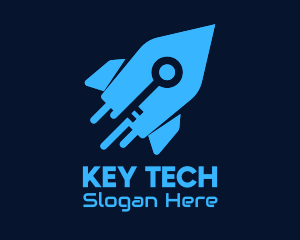 Blue Space Rocket Key logo design