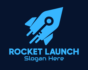 Blue Space Rocket Key logo design