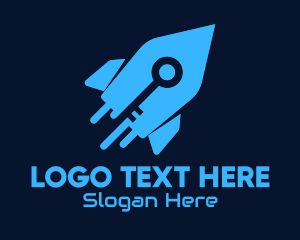 Spaceship - Blue Space Rocket Key logo design