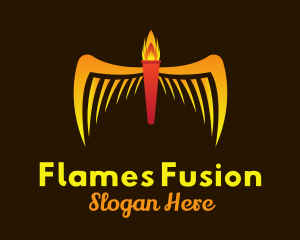 Flame Torch Wings logo design