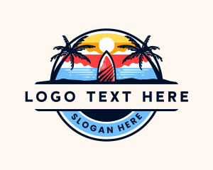 Shore - Vacation Beach Surfing Palm Tree logo design