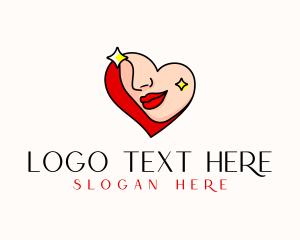 Red - Heart Female Lips logo design