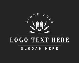 Lightning - Podcast Microphone Bolt logo design