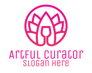 Pink Wine Glass Lotus logo design