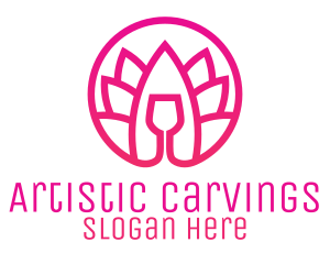 Pink Wine Glass Lotus logo design