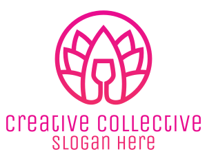 Pink Wine Glass Lotus logo design