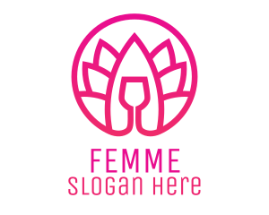 Pink Wine Glass Lotus logo design