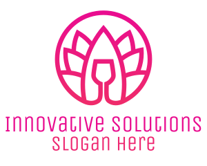 Pink Wine Glass Lotus logo design