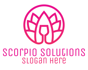 Pink Wine Glass Lotus logo design