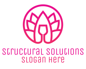 Pink Wine Glass Lotus logo design