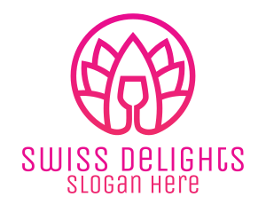 Pink Wine Glass Lotus logo design