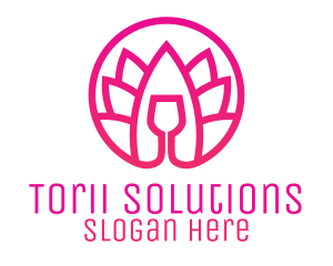 Pink Wine Glass Lotus logo design