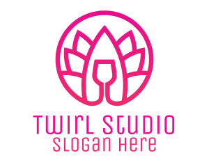 Pink Wine Glass Lotus logo design