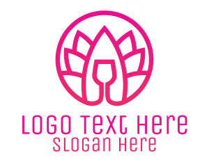 Wellness - Pink Wine Glass Lotus logo design