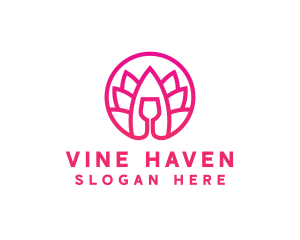 Pink Wine Glass Lotus logo design