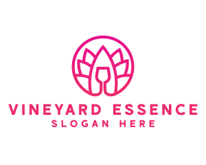 Pink Wine Glass Lotus logo design