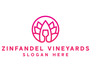 Pink Wine Glass Lotus logo design