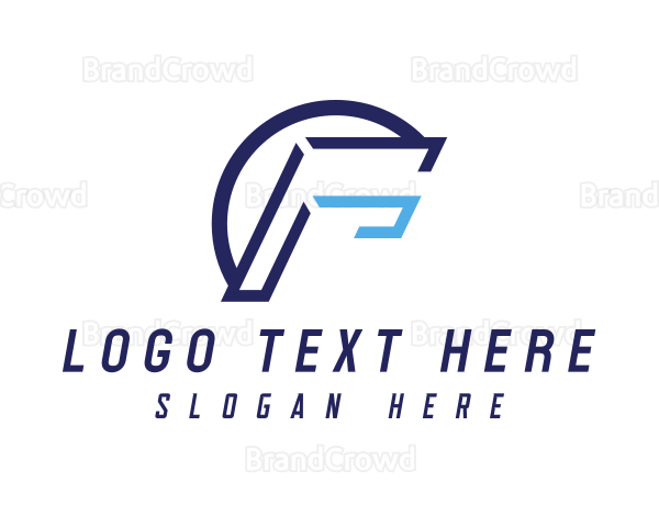 Blue Modern Letter F Outline Logo