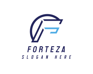 Blue Modern Letter F Outline logo design