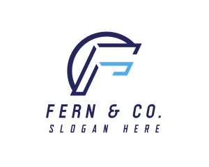 Blue Modern Letter F Outline logo design