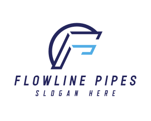 Blue Modern Letter F Outline logo design