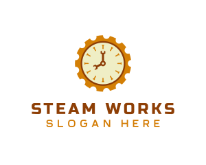 Handyman Clock Cogwheel logo design