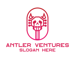 Red Gradient Skull Guitar logo design