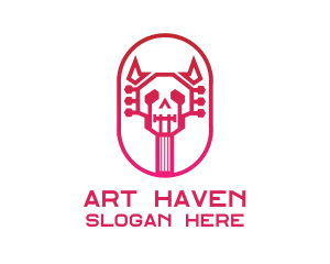 Red Gradient Skull Guitar logo design