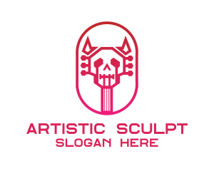 Red Gradient Skull Guitar logo design