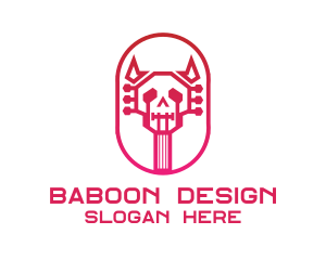 Red Gradient Skull Guitar logo design