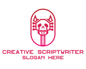 Red Gradient Skull Guitar logo design