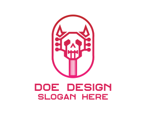 Red Gradient Skull Guitar logo design