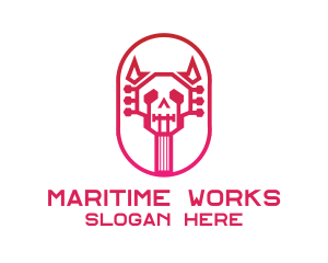 Red Gradient Skull Guitar logo design