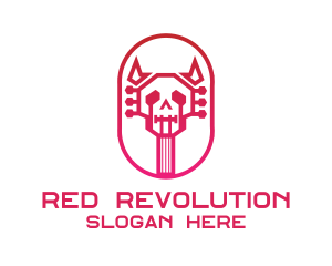 Red Gradient Skull Guitar logo design