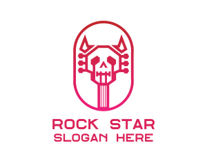 Rock - Red Gradient Skull Guitar logo design