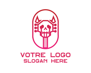 Heavy Metal - Red Gradient Skull Guitar logo design