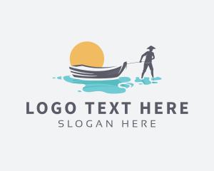 Sea - Canoe Boat Sunset logo design
