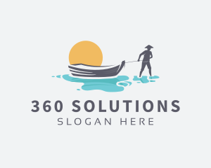 Canoe Boat Sunset logo design