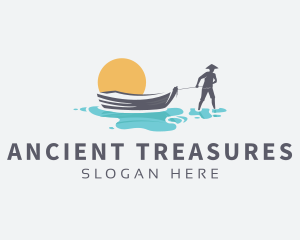 Canoe Boat Sunset logo design