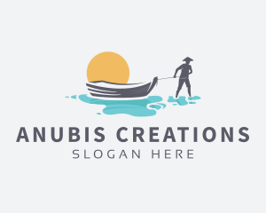 Canoe Boat Sunset logo design