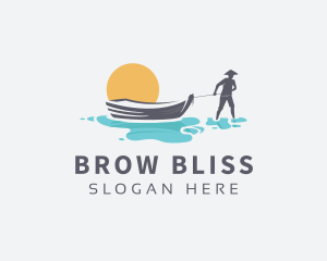 Canoe Boat Sunset logo design