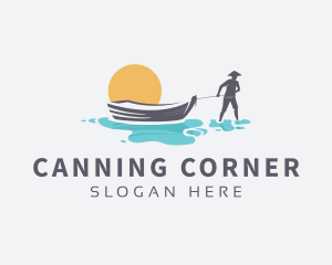 Canoe Boat Sunset logo design