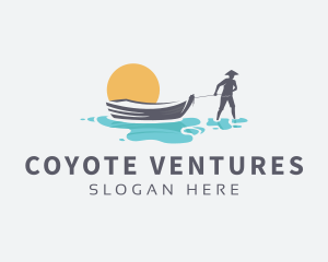 Canoe Boat Sunset logo design