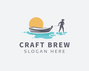 Canoe Boat Sunset logo design