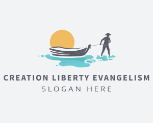 Canoe Boat Sunset logo design