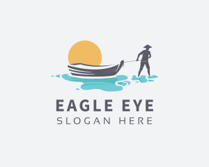 Canoe Boat Sunset logo design